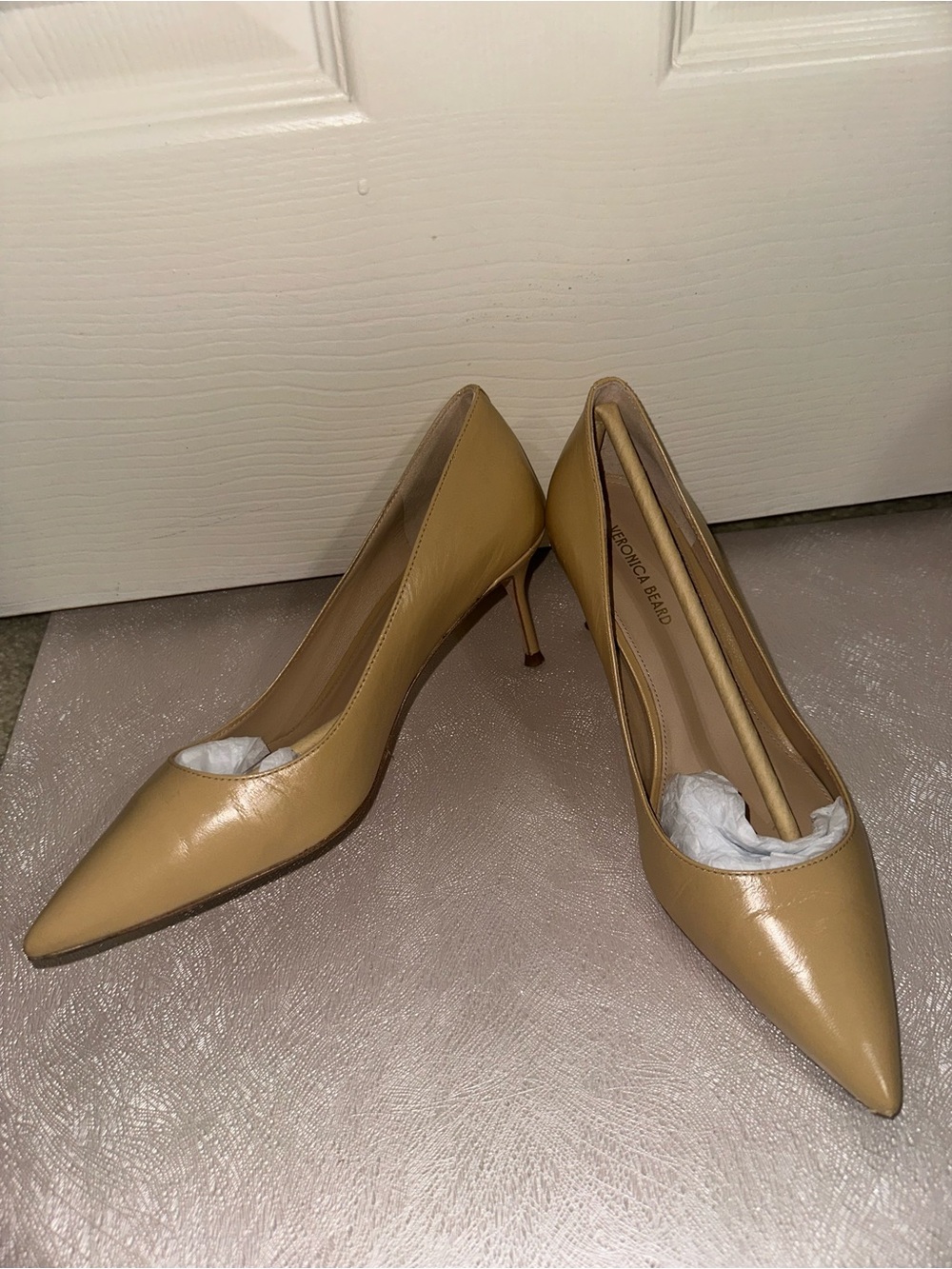 Veronica Beard Rita Tan Pointed-Toe Leather Kitten Heels 6 office business